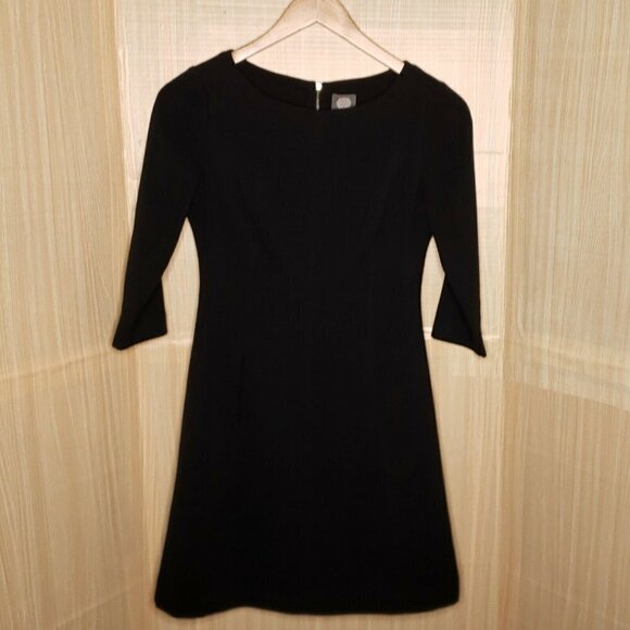 Vince Camuto Womens Black 3/4 Sleeve Fit Flare Heavy Knit Dress 6 - Picture 1 of 8
